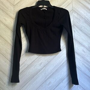 Reformation ribbed long sleeve crop top black xs